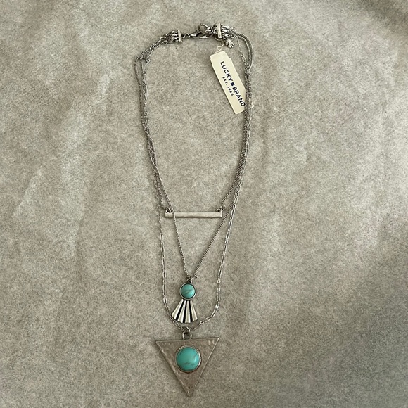 NWT Lucky Brand 3 in one silvertone/turquoise necklace up to 20+" - Picture 1 of 5